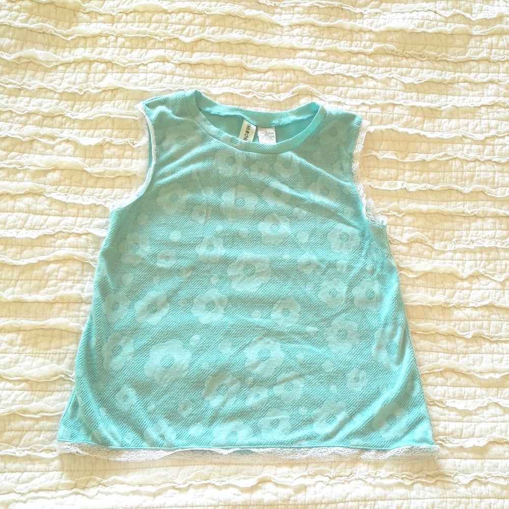 Mia Chica Girls Top Blue with Flower Prints Size L